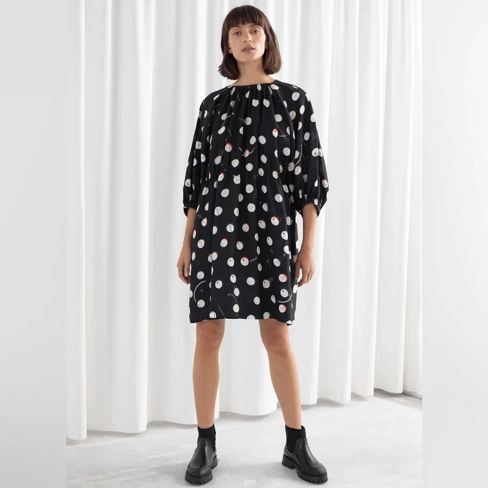 &Other Stories Co-Lab Georgia Lupi Artsy Retro Polka Dot Mini Dress QQ